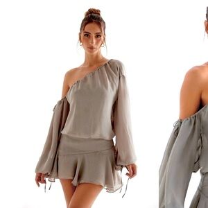 House of Cb Ash Green off Shoulder Dress